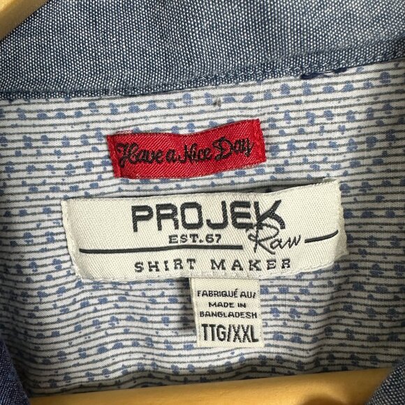Projek Raw Short Sleeve Shirt Mens Size XXL Blue Printed Button Down Pockets Top - Picture 2 of 10